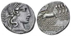 C. Vibius C.f. Pansa Denarius circa 90, AR 18.00 mm., 3.76 g.
PANSA Laureate head of Apollo r.; below chin, [control-mark]. Rev. CVIBIVSCF Minerva in...