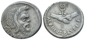 Albinus Bruti f. and C. Vibius C. f. C. n. Pansa Caetronianus Denarius circa 48, 19.50 mm., 3.86 g.
Mask of bearded Pan r.; below, C PANSA. Rev. Two ...