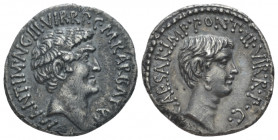 Marcus Antonius and C. Caesar Octavianus with M. Barbatius Denarius mint moving with M. Antonius 41, AR 18.60 mm., 3.72 g.
M·ANT·IMP·AVG·III·VIR·R·P·...