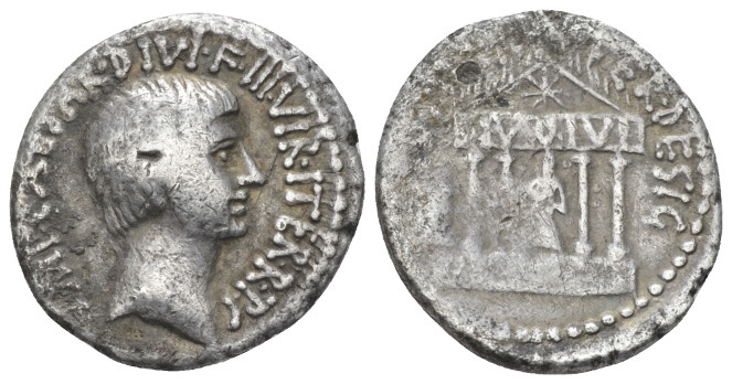 C. Caesar Octavianus. Denarius mint moving with Octavian 36, AR 18.50 mm., 3.55 ...