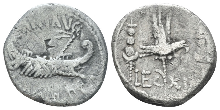 Marcus Antonius. Denarius mint moving with M. Antonius 32-31, AR 16.50 mm., 2.56...