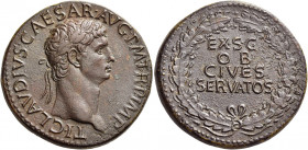 Claudius augustus, 41 – 54 
Sestertius circa 41-50 and later, Æ 28.72 g. TI CLAVDIVS CAESAR AVG P M TR P IMP Laureate head r. Rev. EX S C / OB / CIVE...