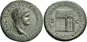 Nero augustus, 54 – 68 
Sestertius, Lugdunum 67, Æ 26.67 g. IMP NERO CAESAR AVG P MAX TR POT P P Laureate head r. with small globe at point of bust. ...