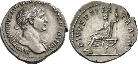 Trajan augustus, 98 – 117 
Denarius circa 112-113, AR 3.30 g. IMP TRAIANVS AVG GER DAC P M TR P COS VI P P Laureate bust r., drapery on l. shoulder. ...