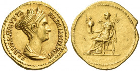 Sabina, wife of Hadrian 
Aureus 128-136, AV 7.17 g. SABINA AVGVSTA – HADRIANI AVG P P Draped bust r. with hair waved, rising into crest above diadem....