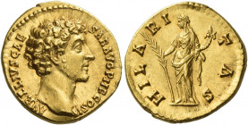 Marcus Aurelius caesar, 139-161 
Aureus circa 145, AV 7.30 g. AVRELIVS CAE – SAR AVG PII F COS II Bare head r., slightly draped on l. shoulder. Rev. ...