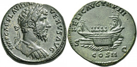 Lucius Verus, 161 – 169 
Sestertius circa 162-163, Æ 23.47 g. IMP CAES L AVREL – VERVS AVG Laureate and cuirassed bust r. Rev. FELIC AVG TR P III Gal...