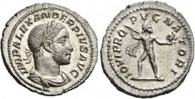 Severus Alexander, 222 – 235 
Denarius 232, AR 3.29 g. IMP ALEXANDER PIVS AVG Laureate, draped and cuirassed bust r. Rev. IOVI PRO – PVGNATORI Jupite...