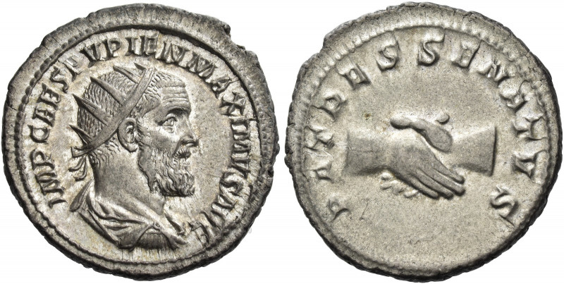 Pupienus, 22 April – 29 July 238 
Antoninianus 238, AR 4.97 g. IMP CAES PVPIEN ...