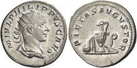 Philip II caesar, 244 – 247 
Antoninianus circa 244-246, AR 4.84 g. M IVL PHILIPPVS CAES Radiate, draped and cuirassed bust r. Rev. PIETAS AVGVSTOR P...