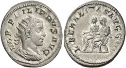 Philip II augustus, 247 – 249 
Antoninianus 247-249, AR 3.97 g. IMP PHILIPPVS AVG Radiate and draped bust r. Rev. LIBERALITAS AVGG III Philip I and I...