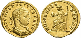 Tacitus, 275 – 276 
Aureus, Siscia 275-276, AV 4.33 g. IMP C M CL TACITVS P AVG Laureate, draped and cuirassed bust r. Rev. ROMAE AET – ERNAE Roma se...