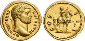 Diocletian, 284-305 
Aureus, Cyzicus 287-290, AV 6.36 g. DIOCLETIANVS – AVGVSTVS Laureate head r. Rev. COS – III Emperor on horseback r., raising r. ...