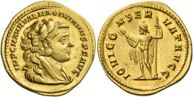 Maximianus Herculius first reign, 286 – 305 
Aureus 286, AV 5.26 g. IMP C M AVR VAL MAXIMIANVS P F AVG Head r., wearing lion’s-skin headdress. Rev. I...