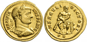 Maximianus Herculius first reign, 286 – 305 
Aureus circa 287, AV 5.38 g. MAXIMIA – NVS PF AVG Laureate, draped and cuirassed bust r. Rev. HERCVLI – ...