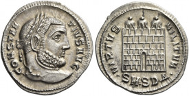 Constantius Chlorus augustus, 305 – 306 
Argenteus, Serdica circa 305-306, AR 3.24 g. CONSTAN – TIVS AVG Laureate head r. Rev. VIRTVS – MILITVM Camp ...