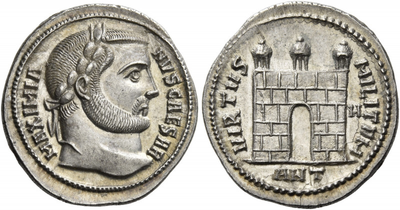 Galerius caesar, 305 – 311 
Argenteus, Antiochia circa 296, AR 3.34 g. MAXIMIA ...