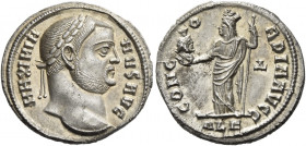 Galerius augustus, 305 – 311 
Argenteus, Alexandria after 305-307, AR 3.35 g. MAXIMIA – NVS AVG Laureate head r. Rev. CONC – O – RDIA AVGG Female fig...
