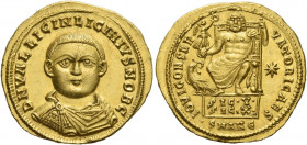 Licinius II caesar, 317 – 324 
Aureus, Antiochia 321–322, AV 5.29 g. DN VAL LICIN LICINIVS NOB C Draped and cuirassed bust facing. Rev. IOVI CONSER –...
