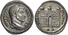 Constantine I caesar, 306 – 309 
Argenteus 306-307, AR 3.26 g. CONSTANT – INVS NOB C Laureate head r. Rev. VIRTVS – MILITVM Camp gate with three turr...