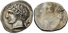 Etruria, Populonia 
10 units circa 300-250, AR 4.14 g. Laureate male head l.; behind, X. Rev. Blank. SNG ANS 26 (these dies). SNG Firenze 451 (these ...