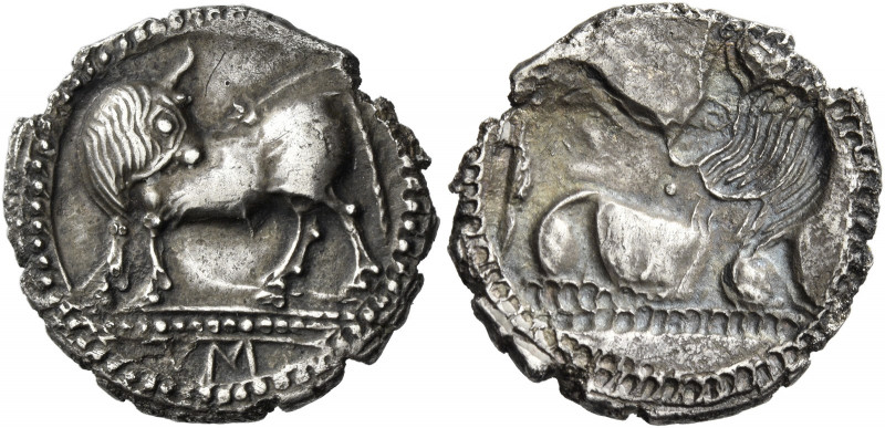 Sybaris 
Drachm circa 550-510, AR 2.47 g. Bull standing l. on dotted exergual l...