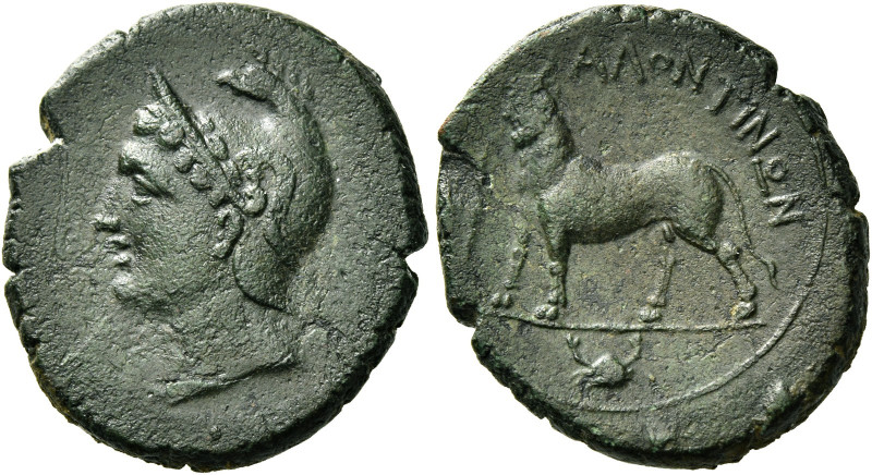 Alontion 
Bronze circa 400, Æ 6.32 g. Male head l., wearing Phrygian cap. Rev. ...