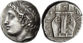 Olynthus, The Chalcidian League 
Tetradrachm circa 389-379, AR 14.43 g., Laureate head of Apollo l. Rev. Χ – [A] –Λ – ΚΙΔ – ΕΩΝ around kythara. Robin...