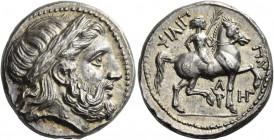 Philip II, 359 – 336 and posthumous issues
Tetradrachm, Amphipolis circa 315/4-295/4, AR 13.99 g. Laureate head of Zeus r. Rev. ΦIΛIΠ – ΠOY Horseman ...