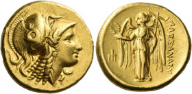 Alexander III, 336 – 323 and posthumous issues
Distater, Amphipolis circa 336-323, AV 17.15 g. Head of Athena r., wearing triple-crested Corinthian h...