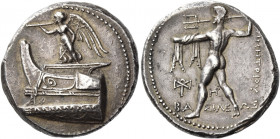 Demetrius Poliorcetes, 306 – 284 
Tetradrachm, Salamis circa 300-295, AR 17.21 g. Nike, holding trumpet and stylis, standing l. on prow. Rev. ΔΕΜΗΤΡΙ...