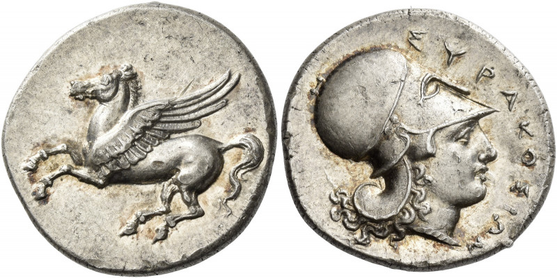 Syracuse 
Corinthian stater, 344-337, AR 8.66 g. Pegasus flying l. Rev. ΣΥΡΑΚΟΣ...