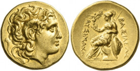 Kings of Thrace, Lysimachus 323-281 and posthumous issues
Stater, Pella (?) mid III century BC, AV 8.46 g. Diademed head of deified Alexander III r.,...
