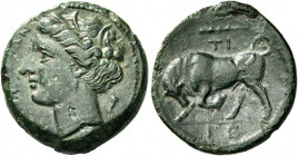 Syracuse 
Bronze circa 275-216, Æ 5.59 g. [ΣΥPAKOΣI]ΩN Head of Kore-Persephone l., wearing wreath of grain ears, single-pendant earring and pearl nec...