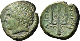 Islands off Sicily, Lipara 
Bronze last quarter IV century, Æ 8.02 g. Laureate head of Apollo l. Rev. ΛIΠA – PAIΩN Trident. SNG Morcom 871. SNG Copen...