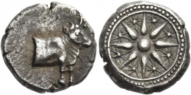 Epirus, Corcyra 
Drachm circa 400-350, AR 5.58 g. Forepart of bull r. Rev. Eight pointed star; between rays, stars. All within a pearl circle and two...