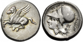 Acarnania, Anactorium 
Stater circa 320-280, AR 8.60 g. Pegasus flying l.; below, monogram. Rev. Head of Athena l., wearing Corinthian helmet; above,...
