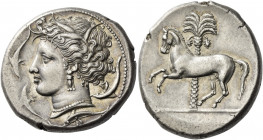 The Carthaginians in Sicily, Sardinia and North Africa 
Tetradrachm, uncertain mint in Sicily "people of the camp" circa 350-320, AR 17.15 g. Head of...