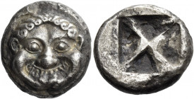 Attica, Athens 
Didrachm, ‘Wappenmünzen’ type circa 520, AR 8.56 g. Gorgoneion facing with open mouth and protruding tongue. Rev. Quadripartite incus...