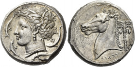 The Carthaginians in Sicily, Sardinia and North Africa
Tetradrachm, uncertain mint in Sicily circa 320-300, AR 17.07 g. Head of Tanit-Persephone l., ...