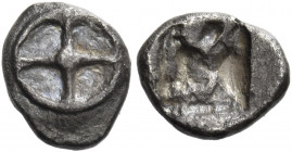 Attica, Athens 
Obol, 'Wappenmünzen' type circa 515-510, AR 0.57 g. Wheel with four spokes. Rev. Incuse square divided diagonally. SNG Copenhagen 7. ...