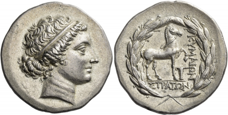 Aeolis, Cume 
Tetradrachm magistrate Straton, circa 160-150, AR 16.75 g. Diadem...