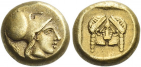 Lesbos, Mytilene 
Hecte circa 454-427, EL 2.53 g. Head of Athena r, wearing crested Corinthian helmet. Rev. Two overlapping female heads within incus...