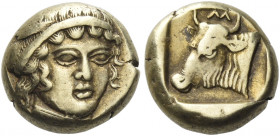 Lesbos, Mytilene 
Hecte circa 454-427, EL 2.51 g. Diademed female head facing slightly r. Rev. M Bull's head l.; all within incuse square. Bodenstedt...