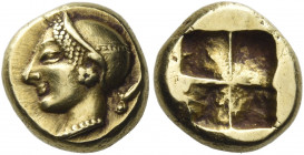 Phocaea 
Hecte circa 521-478, EL 2.61 g. Diademed female head l.; behind, seal downwards. Rev. Quadripartite incuse square. SNG von Aulock 7943. SNG ...