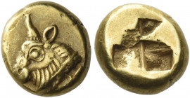 Phocaea 
Hecte circa 500, EL 2.58 g. Bull's head l. Rev. Quadripartite incuse punch. SNG Copenhagen 1023 (this reverse die?). Bodenstedt 10 a/γ. Rare...