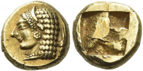 Phocaea 
Hecte circa 477-455, EL 2.55 g. Diademed female head l.; behind, seal. Rev. Irregular punch within incuse square. BMC 1. Bodenstedt 23.1 (th...