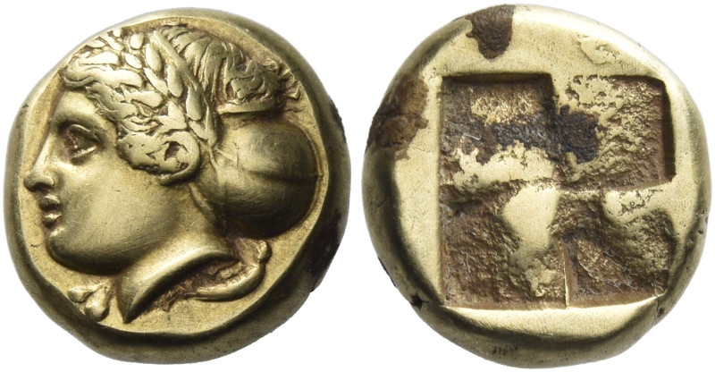 Phocaea 
Hecte circa 387-326, EL 2.53 g. Laureate female head l., hair in sakko...