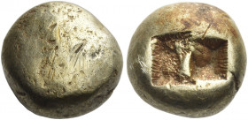 Uncertain 
Trite circa 650-600, EL 4.36 g. Plain globular surface. Rev. Two incuse squares. White Gold, p. 412, group 1,1. SNG Kayhan 673. SNG von Au...