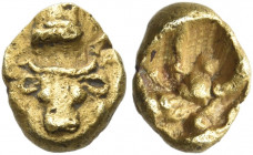 Asia Minor, Uncertain mint 
Tetartemorion circa 600, AV 0.60 g. Facing head of bull; above, astragalus. Rev. Irregular punch. cf. Rosen 385. Apparent...